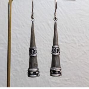 Vintage 925 Sterling Silver Bali Style Drop Dangle Earrings